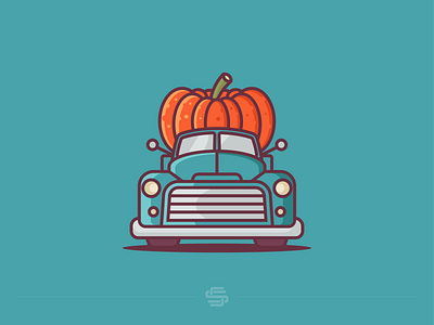 Halloween Truck car cartoon cartoonish design farm festival flat halloween icon illustration logo minimal pumpkin truck vector