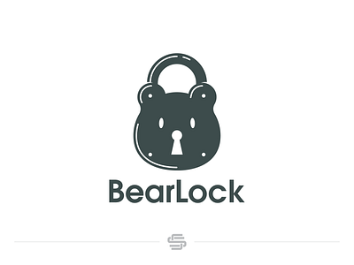 BearLock animal bear computer design flat guard key keys lock logo minimal padlock security vector