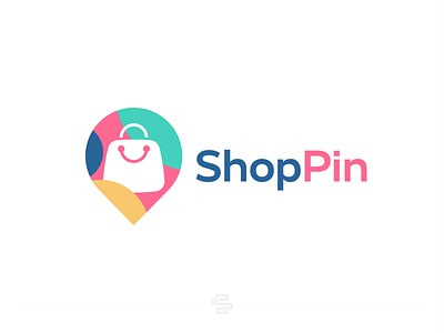 ShopPin bag cart design flat icon location location pin logo market minimal pin shop shopping shopping bag vector
