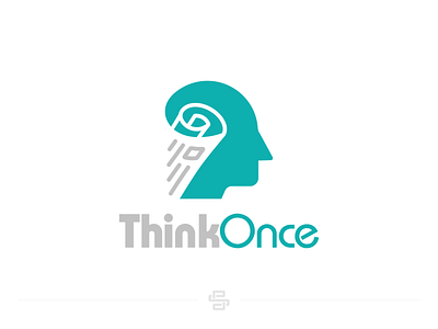 Think Once Logo Concept brain creative design document education flat head icon logic logo minimal news newspaper office paper science think vector