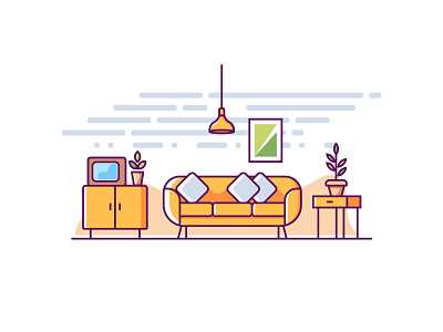 Sweet Home cosy design flat furniture home house icon illustration interior interiors lamp livingroom logo minimal office relax room sofa tv vector