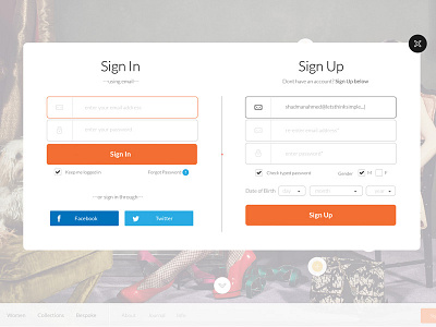 Sign In/Up Form ecommerce lightbox modal modal window shop sign in sign in form sign up sign up form
