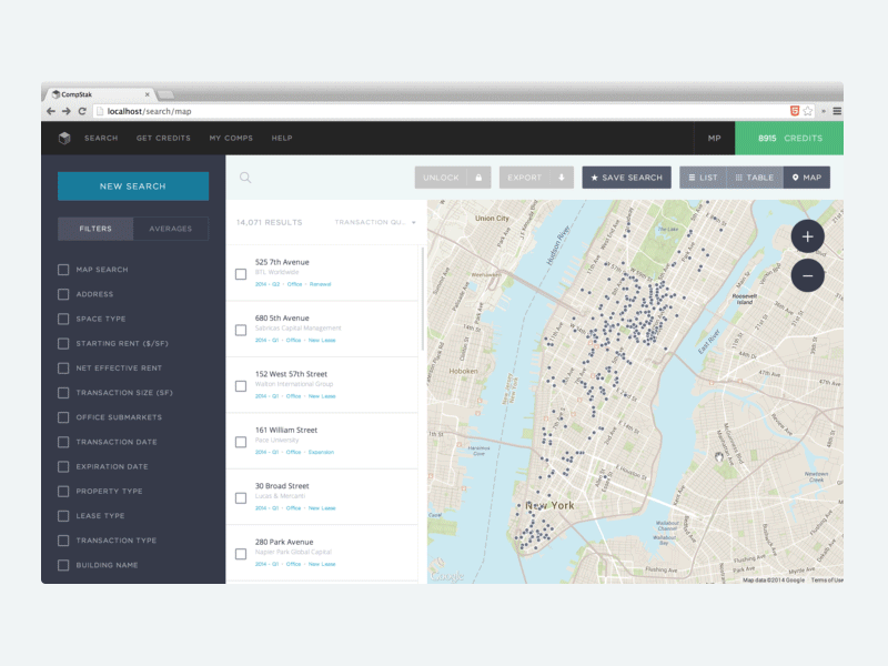 CompStak Map UI app backbone clusters interactions map pin polygon single page app svg ui ux web