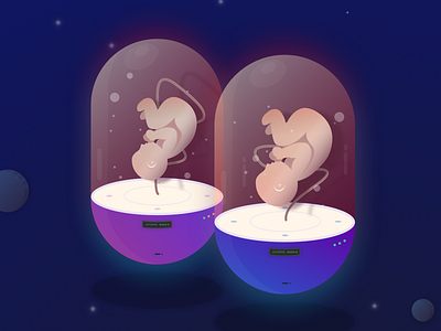 Lifepods - Adam & Eve of New Eden child colony cryogenics fetus future genetics human illustration incubator mankind pod space