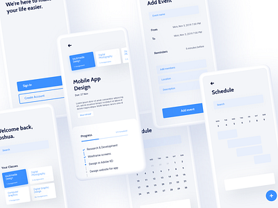 Student Life App Concept app app design clean concept design flat layout minimal mobile ui ux wireframe