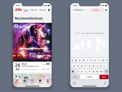 Alfa app app concerts design thinking iphone x ui ux