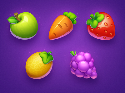 Healthy Food apple art asset carrot food fruits game game icon grape health healthy icon icons illustration melon slot strawberry symbol symbols vegetables