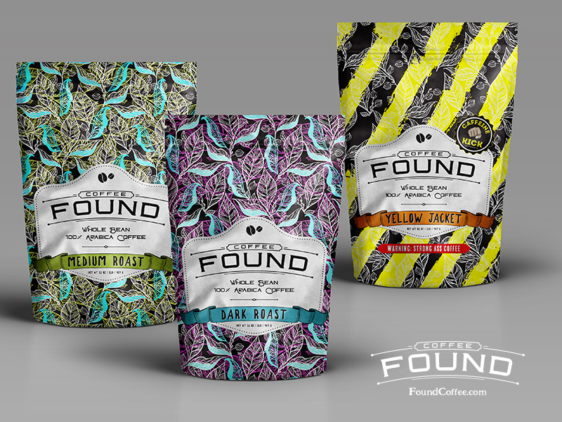 Found Coffee Lineup packaging product design design mockup graphic design coffee bag coffee