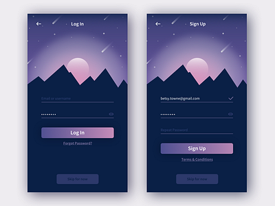 DreamStream App (Personal Project) : : Log In/Sign Up app dark dream dreaming dribbble illustration log in mobile night sign up ui ux