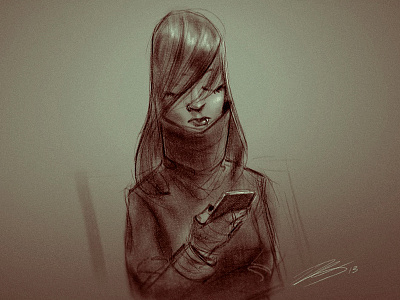 "Texting" character design illustration sketch