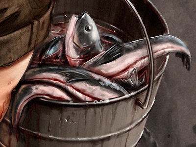 Illustration Detail Shot - "Fish bucket" digital painting illustration rendering