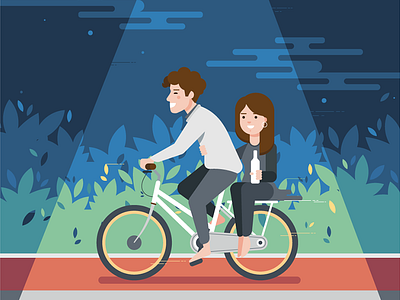 Saturday night Bike bike character flat vector illustrator pedal saturday starry vector art