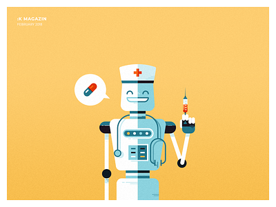 Robotic nurse assistant adobe illustrator artificial intelligence doctor editorial illustration falt vector flat illustration illustration medicine nurse robot syringe vector