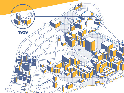 Map of UCLA blue building campus flat gold isometric map ucla