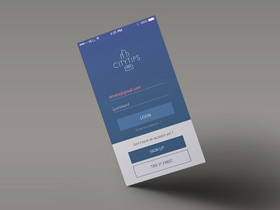 CityTips - Login screen blue form login sign