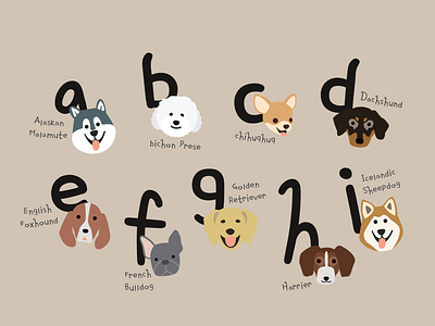 Alphabet Dog Poster alphabet animal animation branding design dog dog art flat icon illustration illustrator ios logo mobile typogaphy typography ui vector web