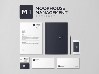 Moorhouse Identity Mock Dribbble branding collateral construction identity letterhead logo m