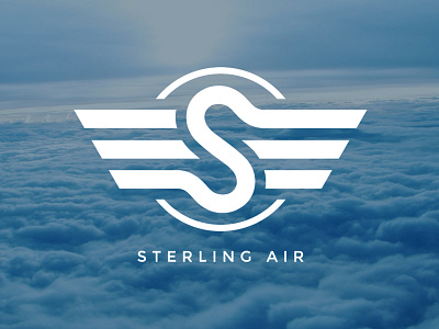 Sterling Air Logo airline branding charter clouds identity logo plane wings