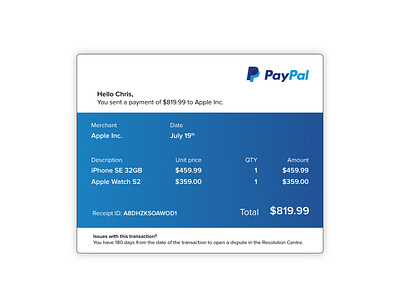 Daily UI Challenge #017 Email Receipt daily ui challenge email paypal receipt ui web design