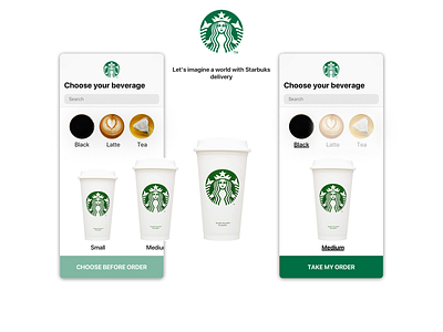 Choose your bevarage - Starbucks app branding coffee coffee cup daily design ios latte size starbucks tea typography ui