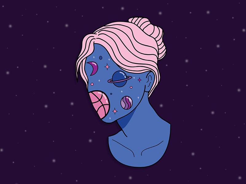Galactic Gal ♡ blue cool palette galaxy girl pastel pink hair planets purple space sparkle stars uranus