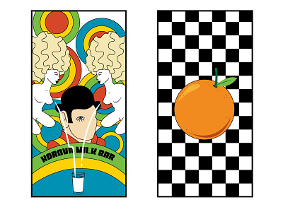 Clockwork Orange Poster 70s poster checkered clockwork orange flat design korova milk bar orange poster