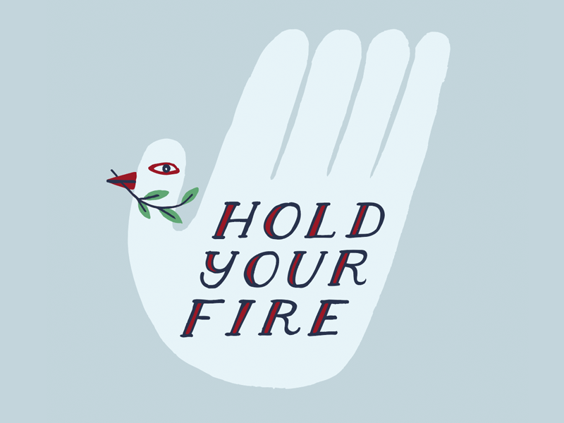 Hold Your Fire bonfire dove gun violence hand illustration peace protest shirt design t shirt typography