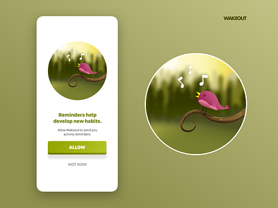 Reminders permission page - Wakeout app cute design flat illustration ui ux