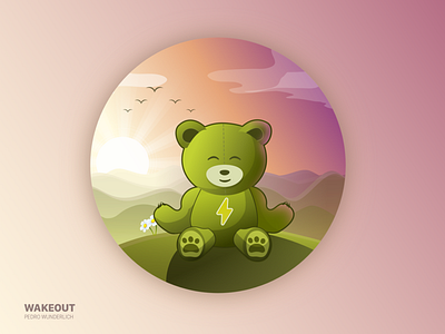 Meditation scene for Wakeout app app bear cute design flat gradient illustration meditation sunset ui