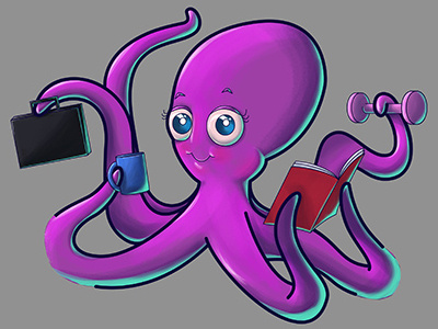 Multitasking Octopus art character design illustration