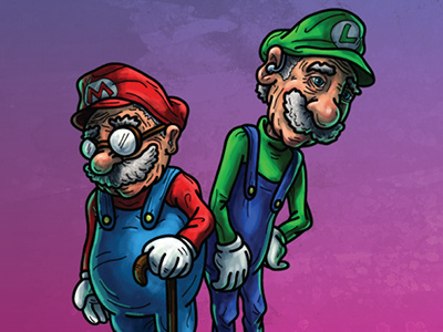 Mario and Luigi as older art character design illustrations video games