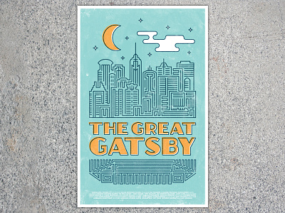 The Great Gatsby Poster art deco illustration intricate lines movie offset poster print scad screenprint the great gatsby