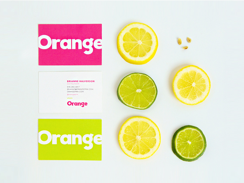 Orange focus lab branding collateral business cards lime lemon seeds photography bright fun colorful orange