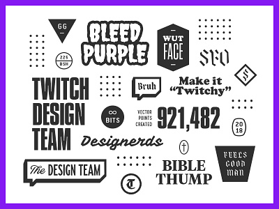 Twitch Design Team badges blackletter bleed design numbers studio stuff team trinkets twitch