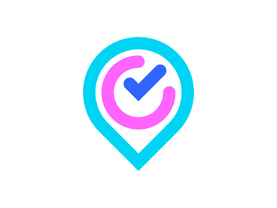 Location pin, clock, checkmark [unused/available] branding checkmark clock colorful blue pink purple location pin logo logo design logo designer management meeting task travel smart modern minimal speed technology futuristic tick time time management to do tracking