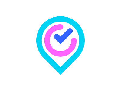 Location pin, clock, checkmark [unused/available] branding checkmark clock colorful blue pink purple location pin logo logo design logo designer management meeting task travel smart modern minimal speed technology futuristic tick time time management to do tracking