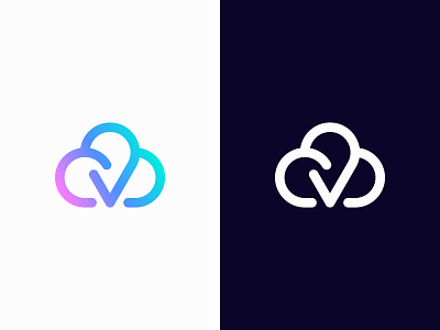 Cloud, letter V, checkmark | Vmship Logo Design