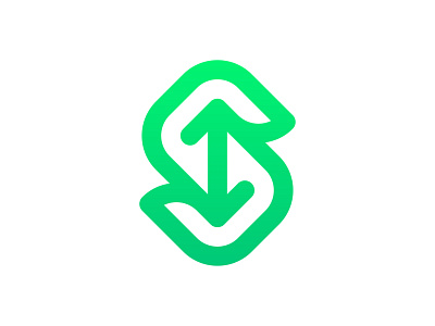 Letter S, arrows | Splitskiez Logo Design action arrow connection dynamic bold smooth green gradient colorful letter s logo design logo designer merge share modern minimalistic monogram initials movement rounded fluid smart negative space technology tech up down
