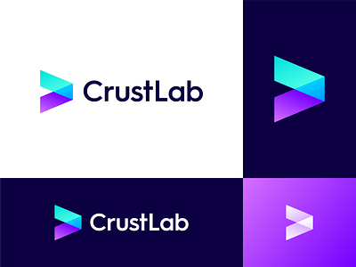 CrustLab Logo Design arrow logo colorful futuristic gradient innovative it company lab logo design mark modern software house tech