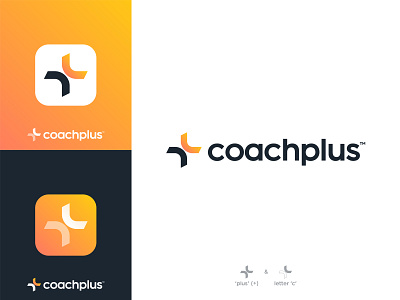 Coachplus (C+) bodybuilding c colorful fitness gradient letter c logo logo design minimalist modern orange gradient plus logo sport sport app symbol technology training