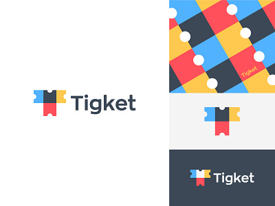 Tigket Logo (Letter T + Tickets) airline and hotels attraction tickets branding color palette pattern color overlay overlap guided tour coupons letter t logo logo logo design monogram red blue yellow gray smart modern minimal colorful ticket tickets coupons travel vacation booking