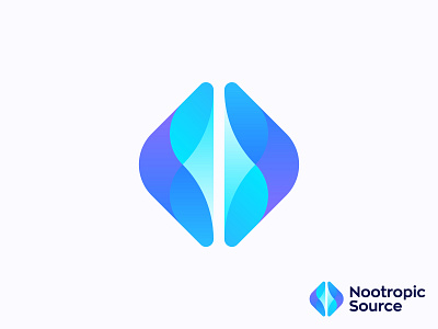 Nootropic Source Logo Design abstract blue purple brain brain mind logo branding cognitive performance color overlay futuristic gradient logo design modern nootropic compounds vitamins