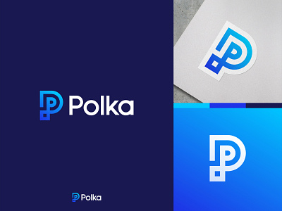 Polka blue gradient branding colorful futuristic geometric gradient inspiration letter logo letter p line art logo design mark minimalist modern monogram one line smart strokes technology