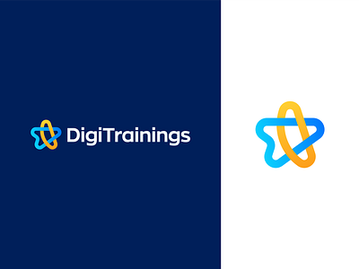 DigiTrainings blue yellow gradient branding colorful digital logo logo design mark minimalist modern mouse cursor online online courses review star symbol tech technology