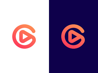 Letter G + play icon exploration letter g monogram logo design logo designer media video modern smart logo one line art orange pink gradient play button arrow