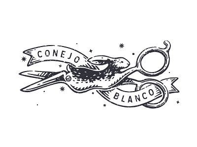 Conejo Blanco branding bunny handmade illustration logo magic rabbit ribbon scissors stars vintage