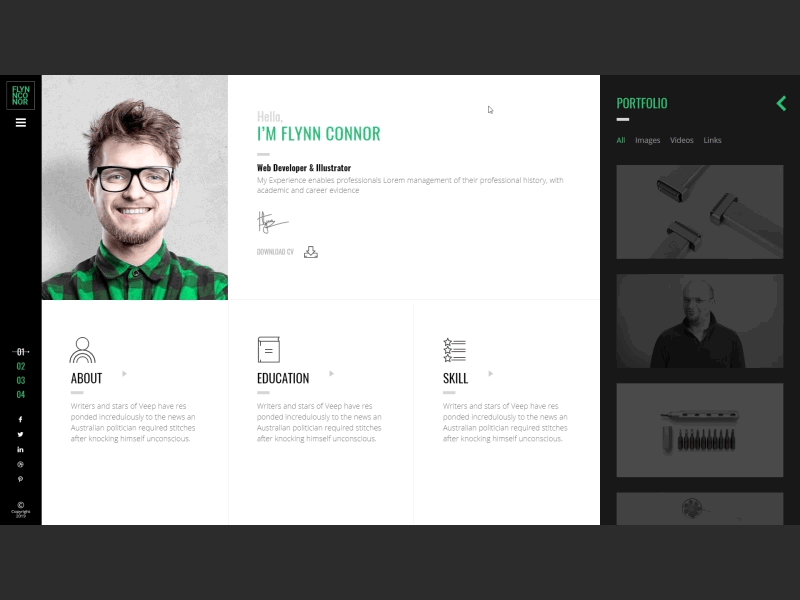 Clio - Personal Resume CV HTML Template | Card Hover Effect aftereffects clean resume creative resume curriculum vitae cv design elegant resume fitscreen resume material resume online resume personal portfolio professional responsive resume resume ui ui ux ux animation vcard