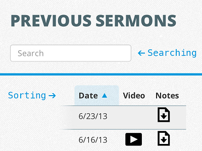 Sermons jquery search sermons sort tables