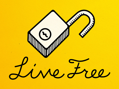 Live Free lock logo script yellow