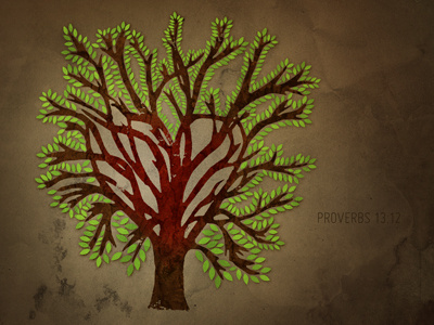 Proverbs 13:12 bible block print brown heart linocut paper proverbs tree